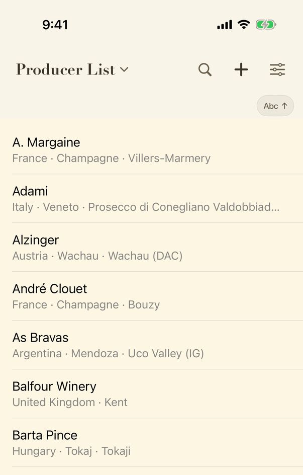 The Producer List, which scrolls with one finger.
