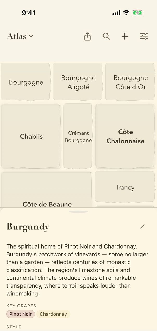 The panel that opens over the map after pressing and holding Burgundy, explaining what Burgundy is.
