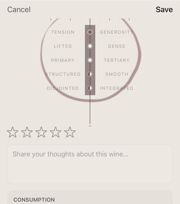 Recording a tasting of Alain Graillot Crozes-Hermitage 2022: the taste glyph, a rating, notes and when you drank it.